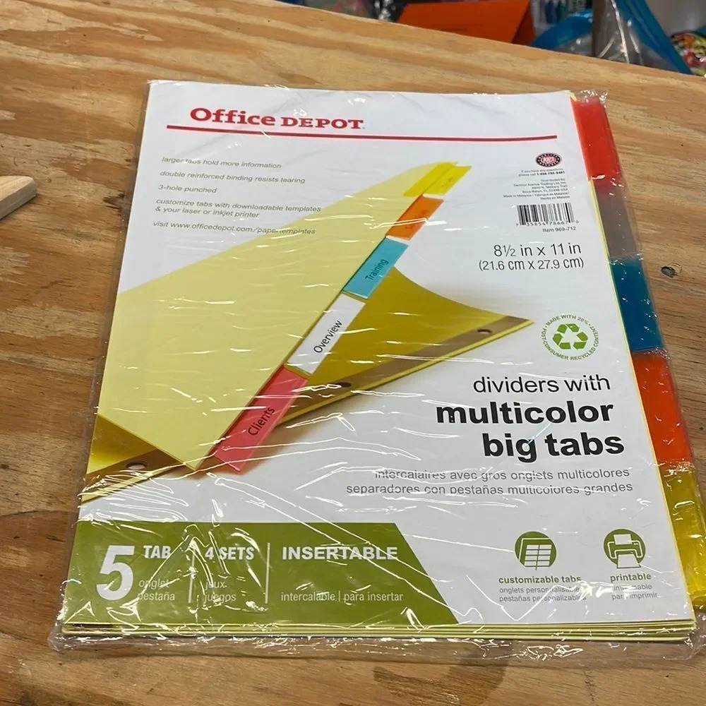 NWT Office Depot dividers with multicolor big tabs